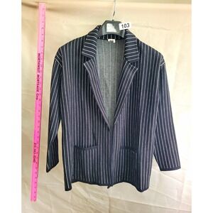Anne Klein Black/White Pinstripe Knit Blazer 14 One-Button Notch Lapel